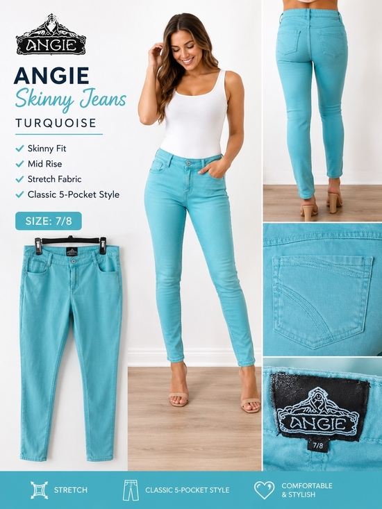 Angie Denim - ANGIE Turquoise Skinny Jeans - Stretch Mid Rise